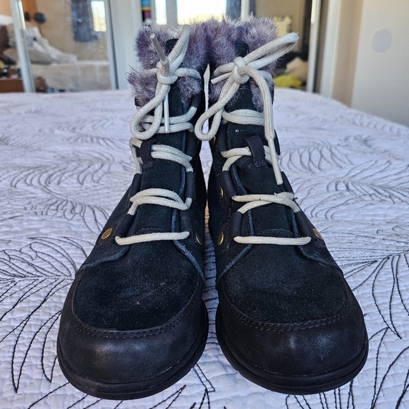 VGUC Sorel Explorer Joan Winter Boots Black Suede Faux Fur Waterproof Women 6 - Picture 7 of 16